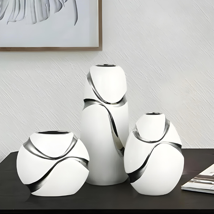 Vase Blanc Décoratif Moderne en Céramique | Finition Plaqué Or Élégante