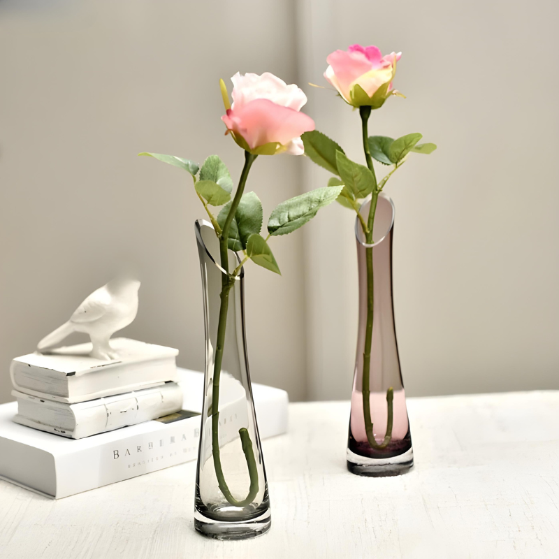 Vase Soliflore en Verre Transparent | Design Oblique Moderne