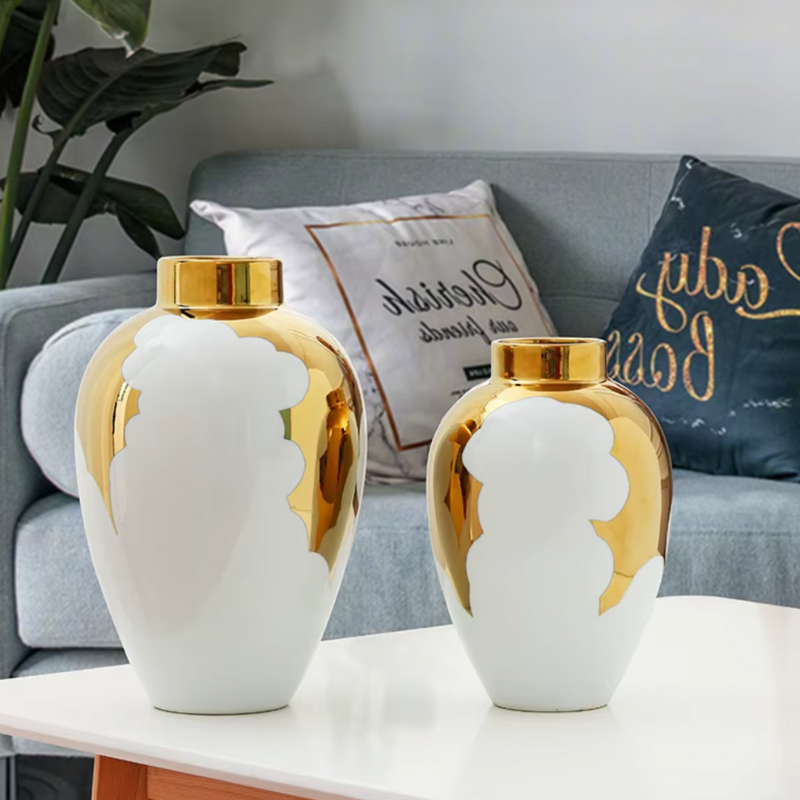 Vase à Fleurs Blanc et Doré | Élégance Moderne en Céramique