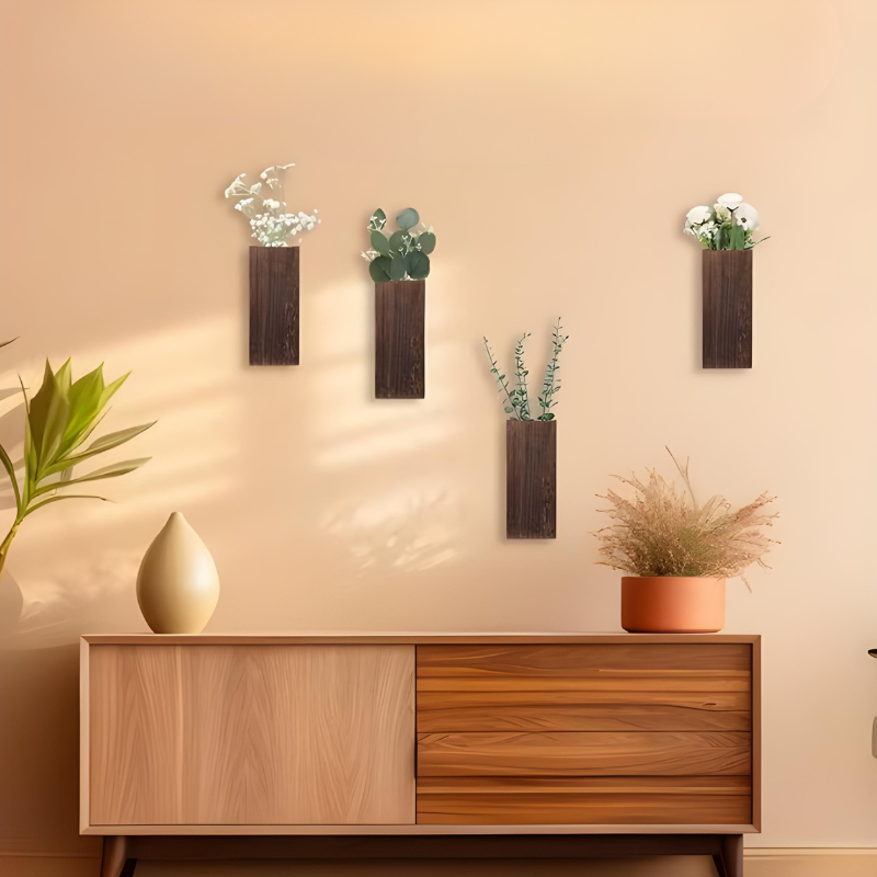 Petit Vase Mural en Bois | Décoratif, Boho, Rustique et Moderne