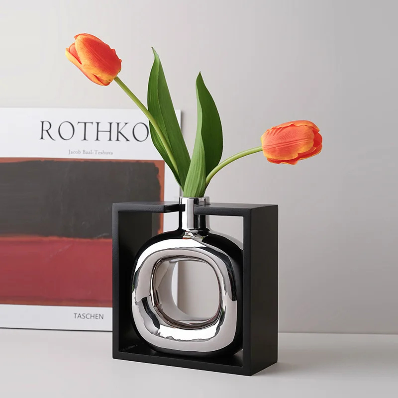 Vase à Fleurs Moderne en Céramique | Design Cadre Argenté Décoratif