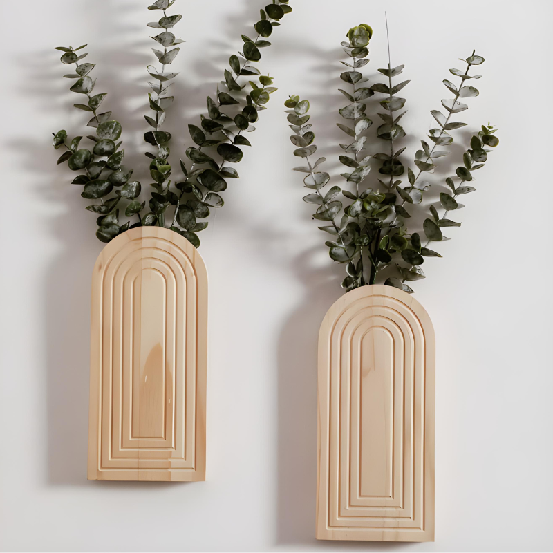 Vase à Fleurs Mural Arqué en Bois Sculpté | Design Boho Moderne et Décoratif