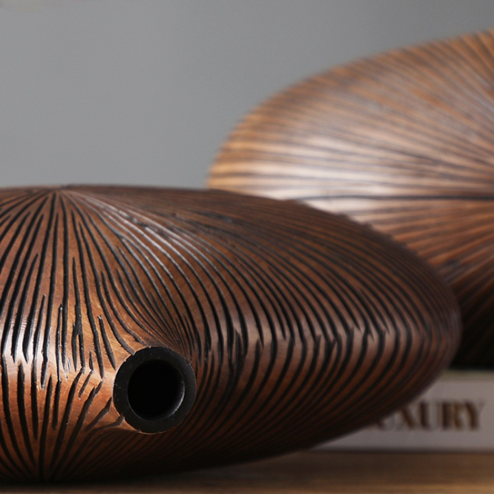 Vase à Fleurs Japonais Ovale Imitation Bois | Design Décoratif Moderne et Minimaliste