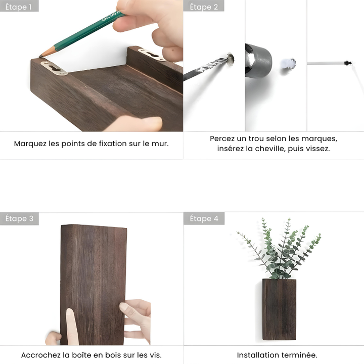 Vase Mural Rustique en Bois Foncé Décoratif avec Eucalyptus Artificiel Inclus