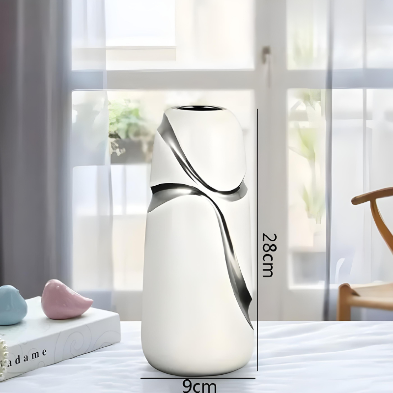 Vase Blanc Décoratif Moderne en Céramique | Finition Plaqué Or Élégante