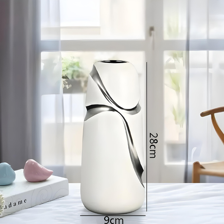 Vase Blanc Décoratif Moderne en Céramique | Finition Plaqué Or Élégante