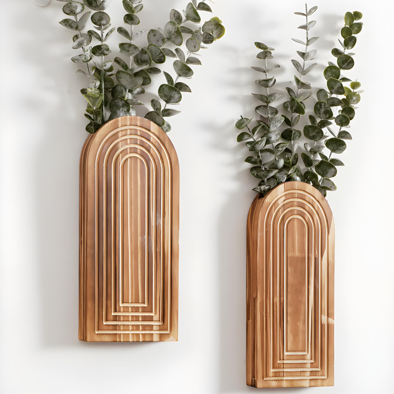Vase à Fleurs Mural Arqué en Bois Sculpté | Design Boho Moderne et Décoratif