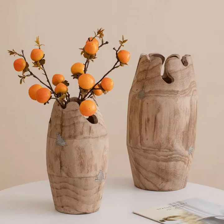 Grand Vase à Fleurs Décoratif en Bois | Forme Cylindrique