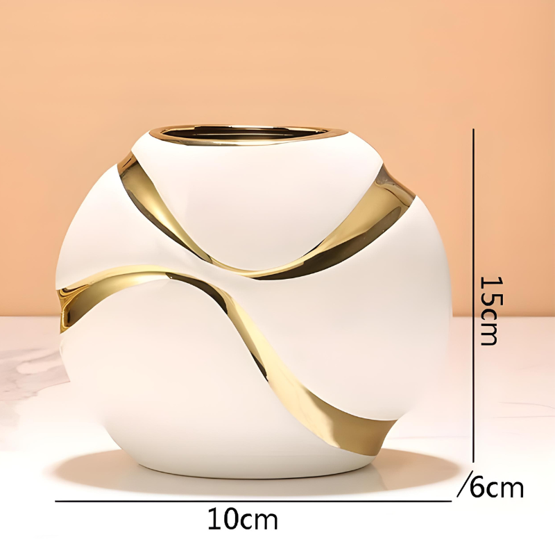 Vase Blanc Décoratif Moderne en Céramique | Finition Plaqué Or Élégante
