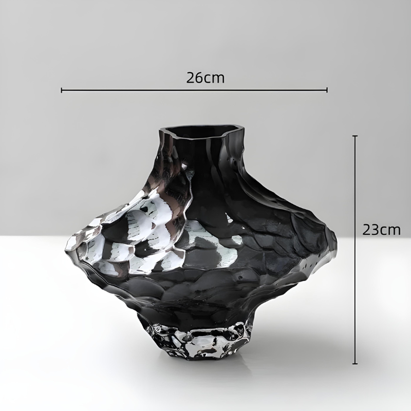 Vase à Fleurs en Verre Transparent | Design Géométrique Vert Émeraude et Effet Pierre Sculptée