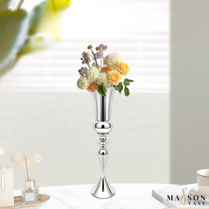 Vase à Fleurs Britannique Argenté | Design Moderne et Autoportant