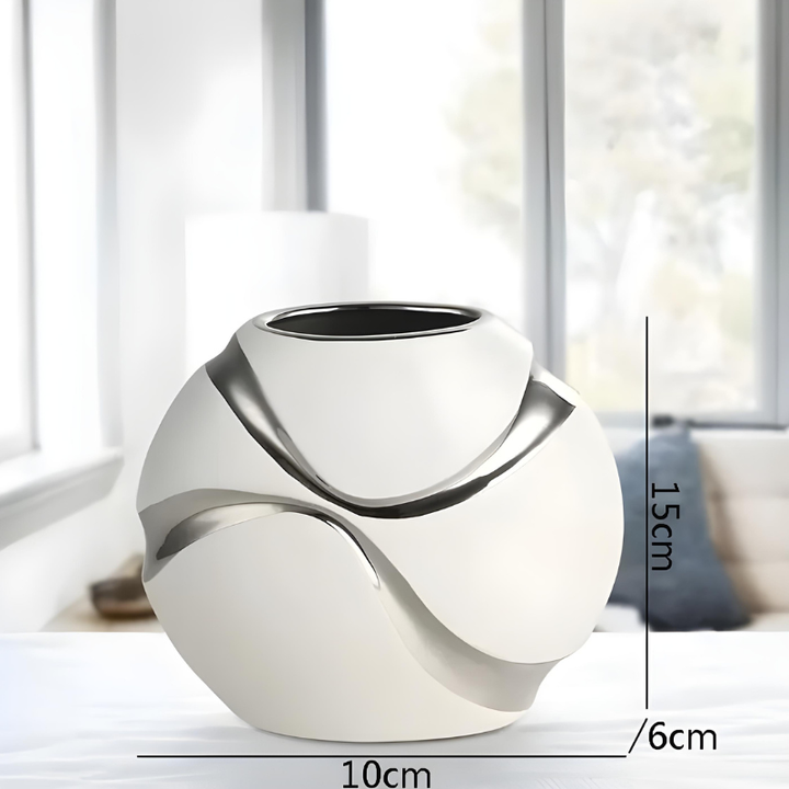 Vase Blanc Décoratif Moderne en Céramique | Finition Plaqué Or Élégante