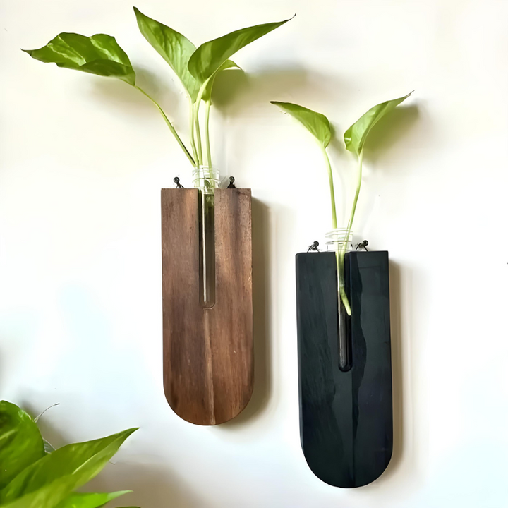 Vase à Fleurs Mural Scandinave Naturelle en Bois de Pin | Design Minimaliste et Décoratif