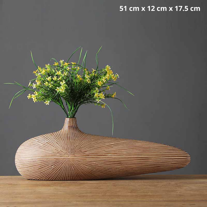 Vase à Fleurs Japonais Ovale Imitation Bois | Design Décoratif Moderne et Minimaliste