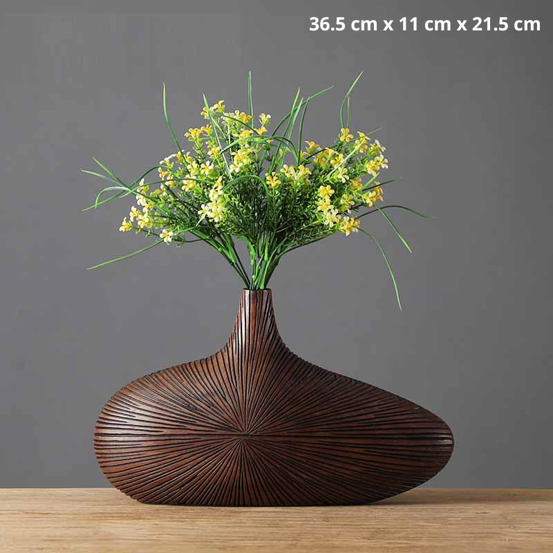 Vase à Fleurs Japonais Ovale Imitation Bois | Design Décoratif Moderne et Minimaliste