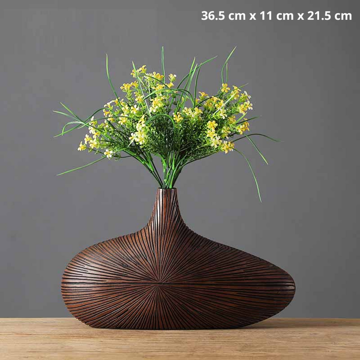Vase à Fleurs Japonais Ovale Imitation Bois | Design Décoratif Moderne et Minimaliste