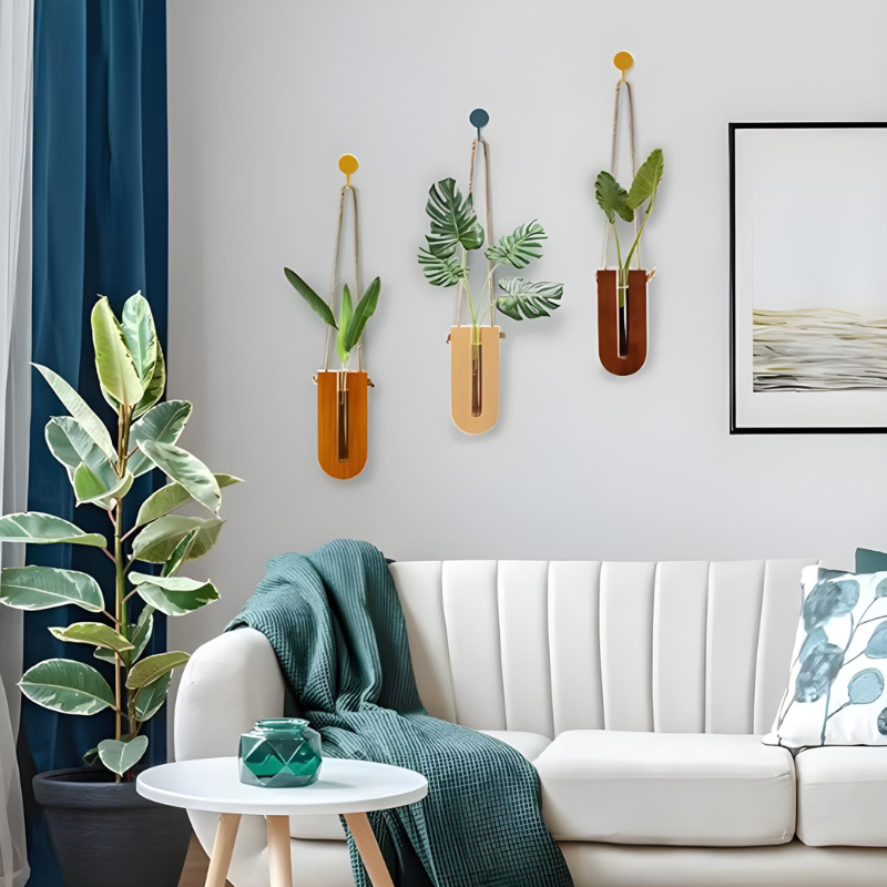 Vase à Fleurs Mural Scandinave Naturelle en Bois de Pin | Design Minimaliste et Décoratif