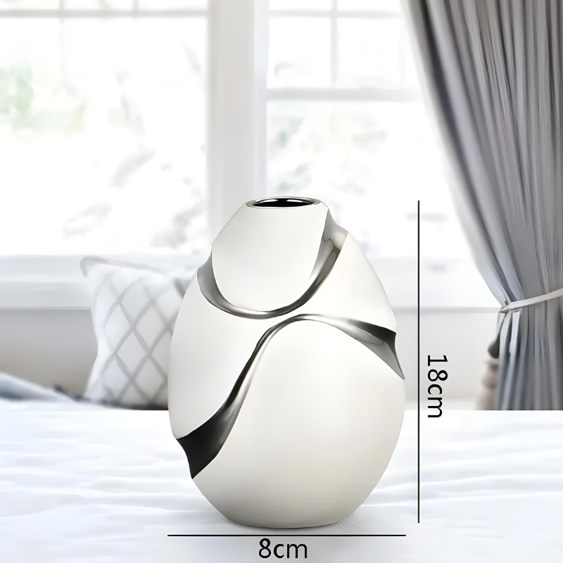 Vase Blanc Décoratif Moderne en Céramique | Finition Plaqué Or Élégante