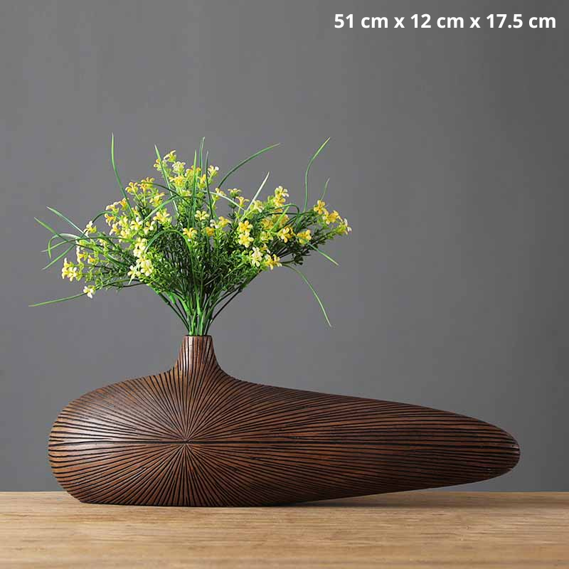 Vase à Fleurs Japonais Ovale Imitation Bois | Design Décoratif Moderne et Minimaliste