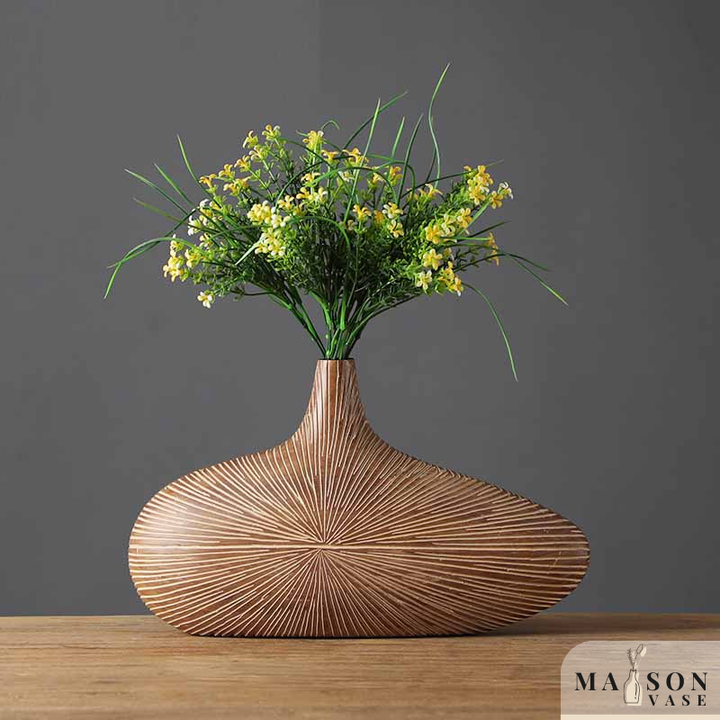 Vase à Fleurs Japonais Ovale Imitation Bois | Design Décoratif Moderne et Minimaliste