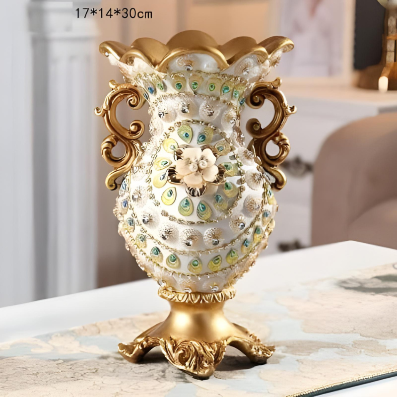 Petit Vase Antique Décoratif Doré | Résine Sculptée