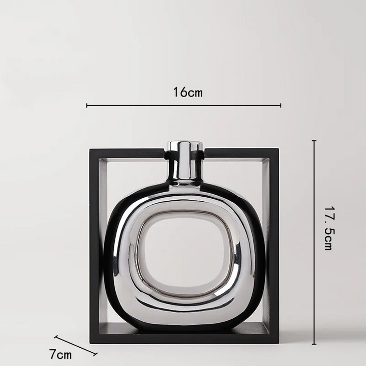 Vase à Fleurs Moderne en Céramique | Design Cadre Argenté Décoratif