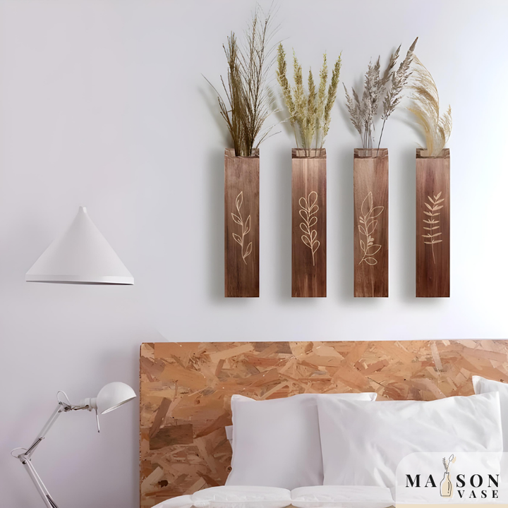 Grand Vase à Fleurs Mural en Bois Sculpté | Style Bohème Naturel
