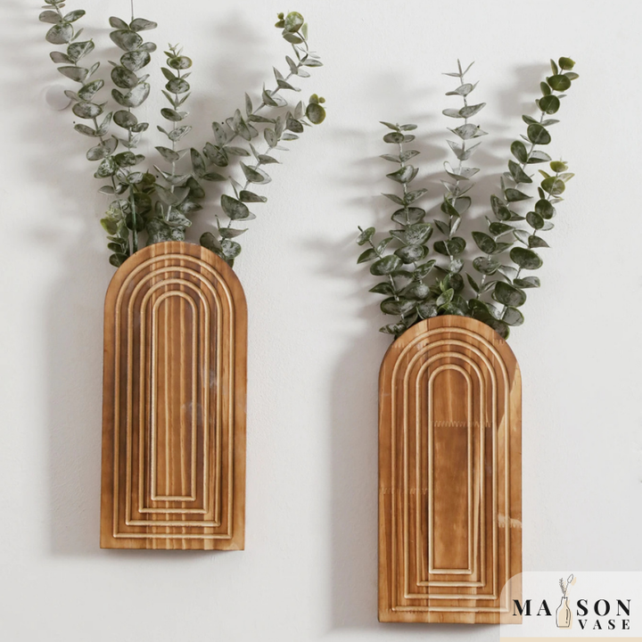 Vase à Fleurs Mural Arqué en Bois Sculpté | Design Boho Moderne et Décoratif