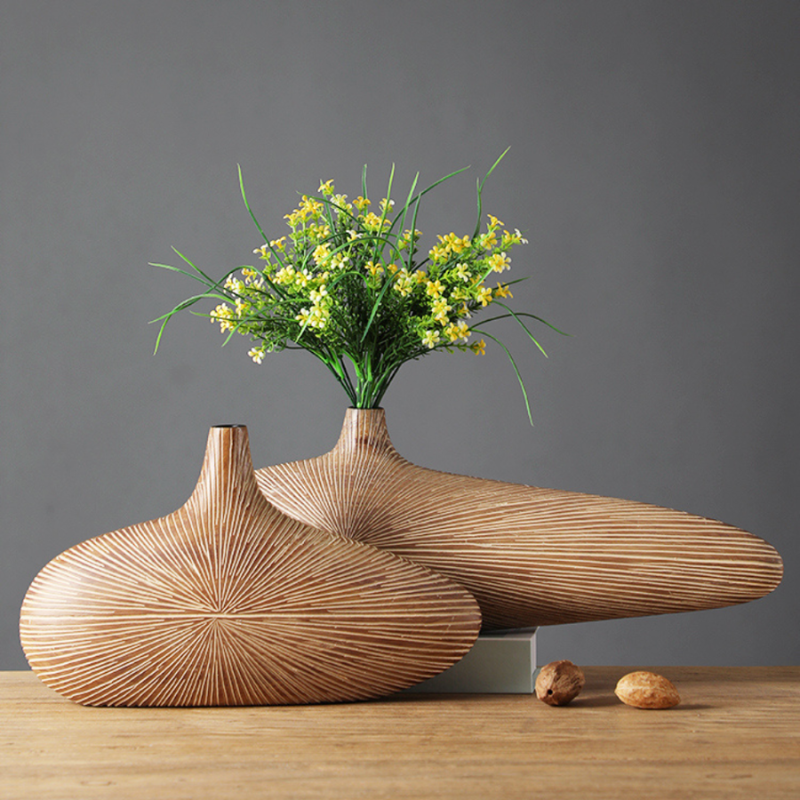 Vase à Fleurs Japonais Ovale Imitation Bois | Design Décoratif Moderne et Minimaliste