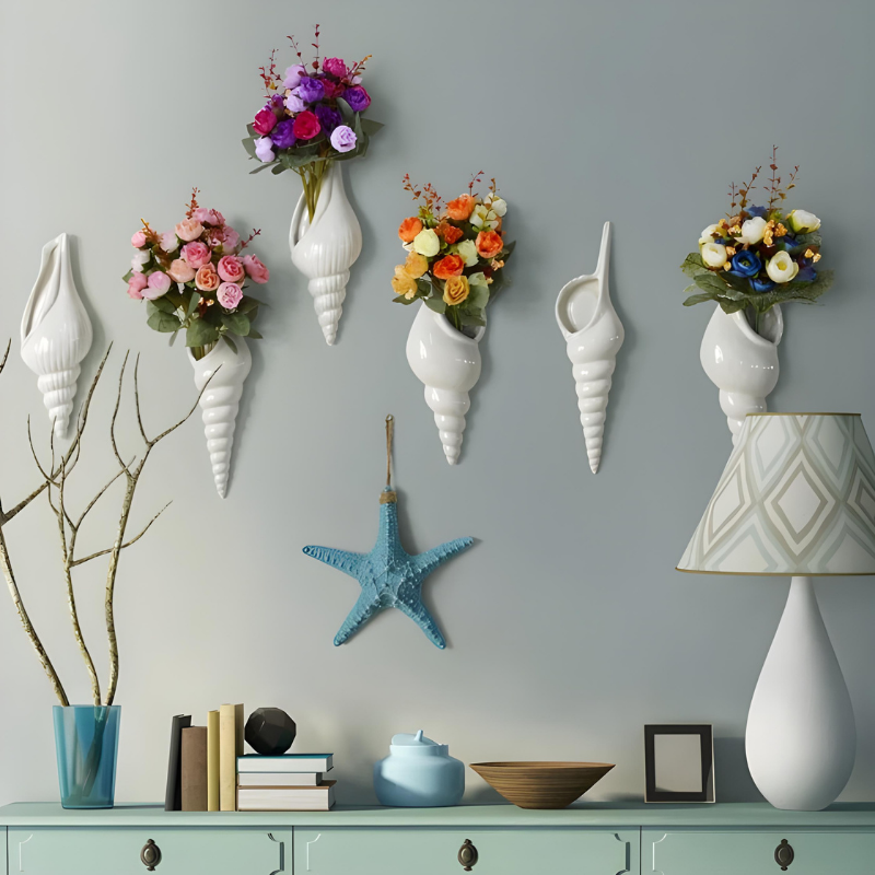 Vase Mural en Forme de Coquillage | Céramique Blanche Déco Bord de Mer