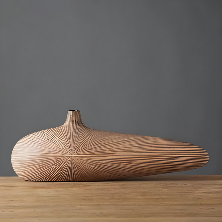 Vase à Fleurs Japonais Ovale Imitation Bois | Design Décoratif Moderne et Minimaliste