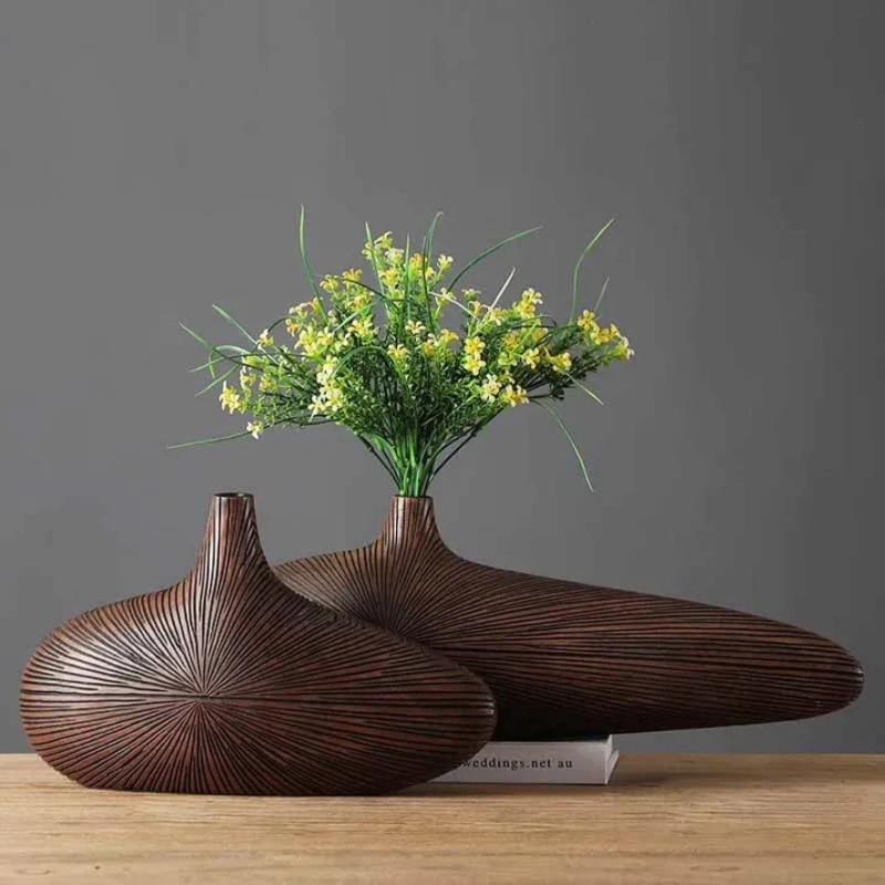 Vase à Fleurs Japonais Ovale Imitation Bois | Design Décoratif Moderne et Minimaliste
