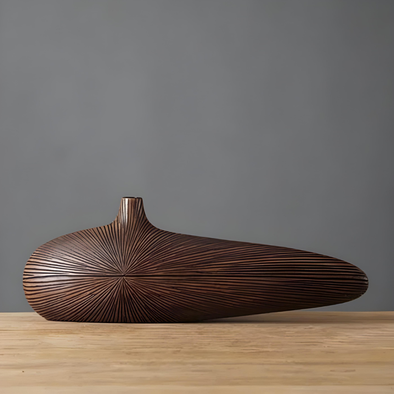 Vase à Fleurs Japonais Ovale Imitation Bois | Design Décoratif Moderne et Minimaliste