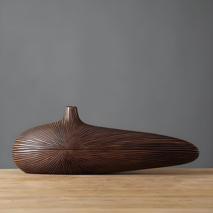 Vase à Fleurs Japonais Ovale Imitation Bois | Design Décoratif Moderne et Minimaliste