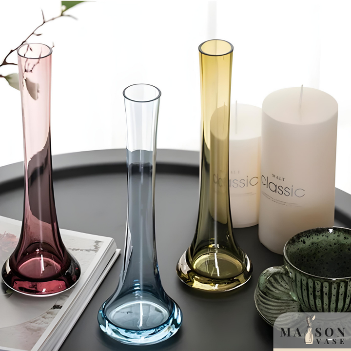 Vase Soliflore en Verre Transparent | Design Oblique Moderne