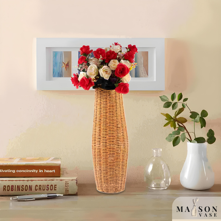 Grand Vase à Poser au Sol en Rotin Tressé | Style Naturel et Bohème