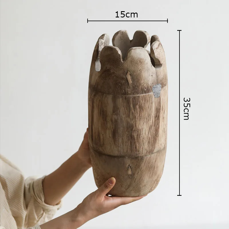 Grand Vase à Fleurs Décoratif en Bois | Forme Cylindrique