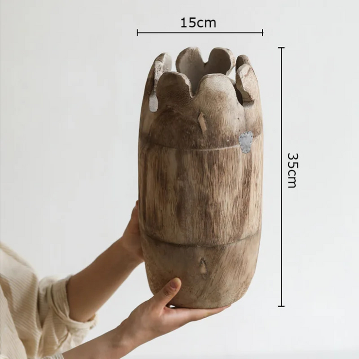 Grand Vase à Fleurs Décoratif en Bois | Forme Cylindrique