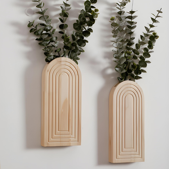 Vase à Fleurs Mural Arqué en Bois Sculpté | Design Boho Moderne et Décoratif