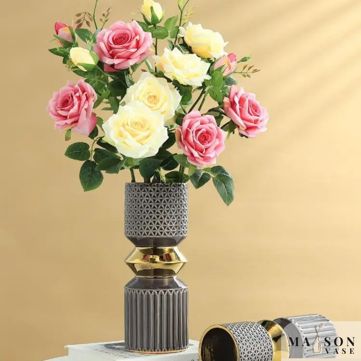 Vase à Fleurs Doré en Céramique | Décoratif, Luxueux et Moderne