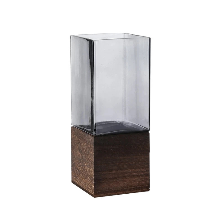 Vase Scandinave Transparent | Base Bois Naturel