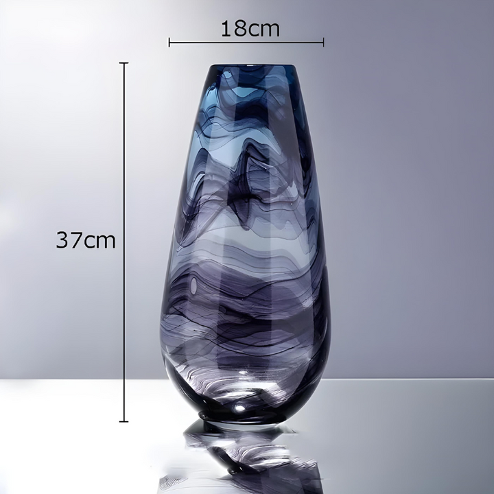 Grand Vase en Verre Transparent à Ondulations Bleutées | Design Décoratif Luxe et Moderne