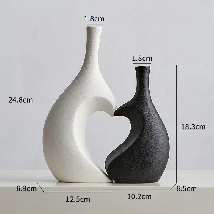 Vase Décoratif Moderne | Duo Céramique Noir et Blanc