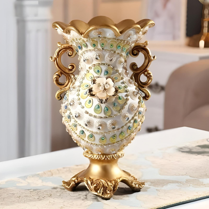 Petit Vase Antique Décoratif Doré | Résine Sculptée