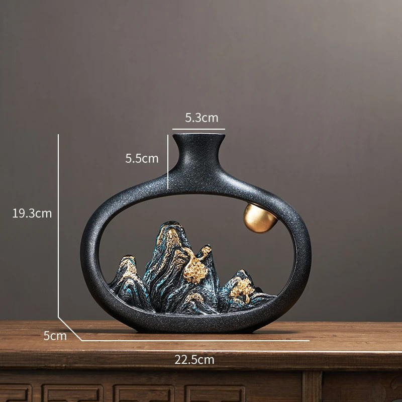 Vase Soliflore Décoratif Chinois | Sculpture Montagne en Résine