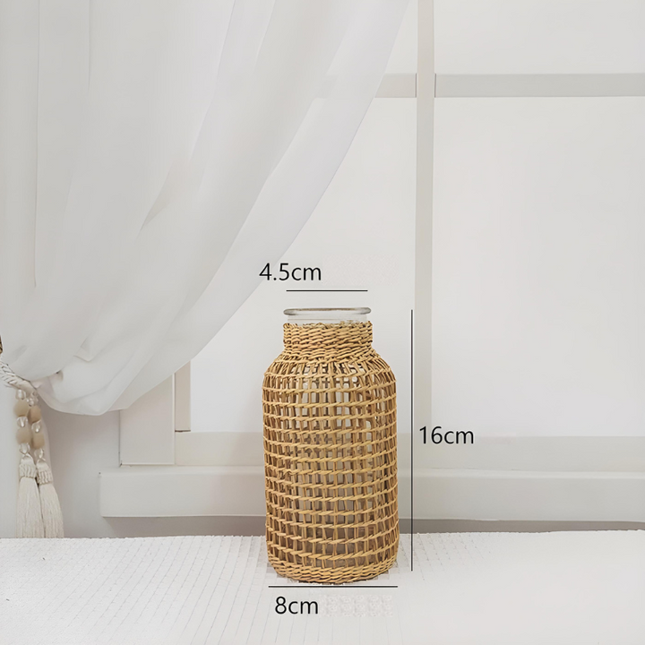 Petit Vase en Verre et Osier | Élégance Tressée Naturelle et Bohème