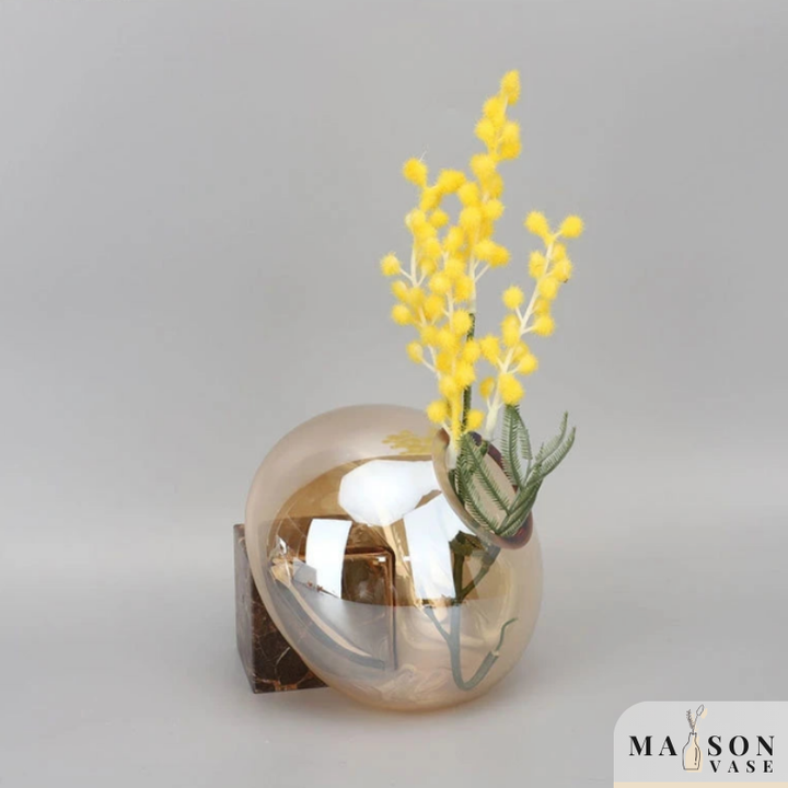 Petit Vase en Verre Ambre Moderne | Base en Marbre Élégante