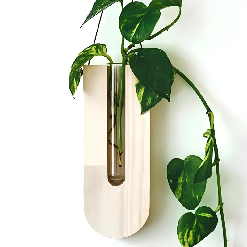 Vase à Fleurs Mural Scandinave Naturelle en Bois de Pin | Design Minimaliste et Décoratif