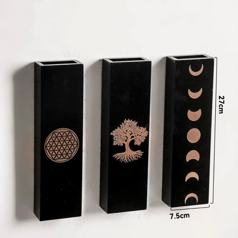 Vase à Fleurs Mural Bohème en Bois Noir | Design Minimaliste