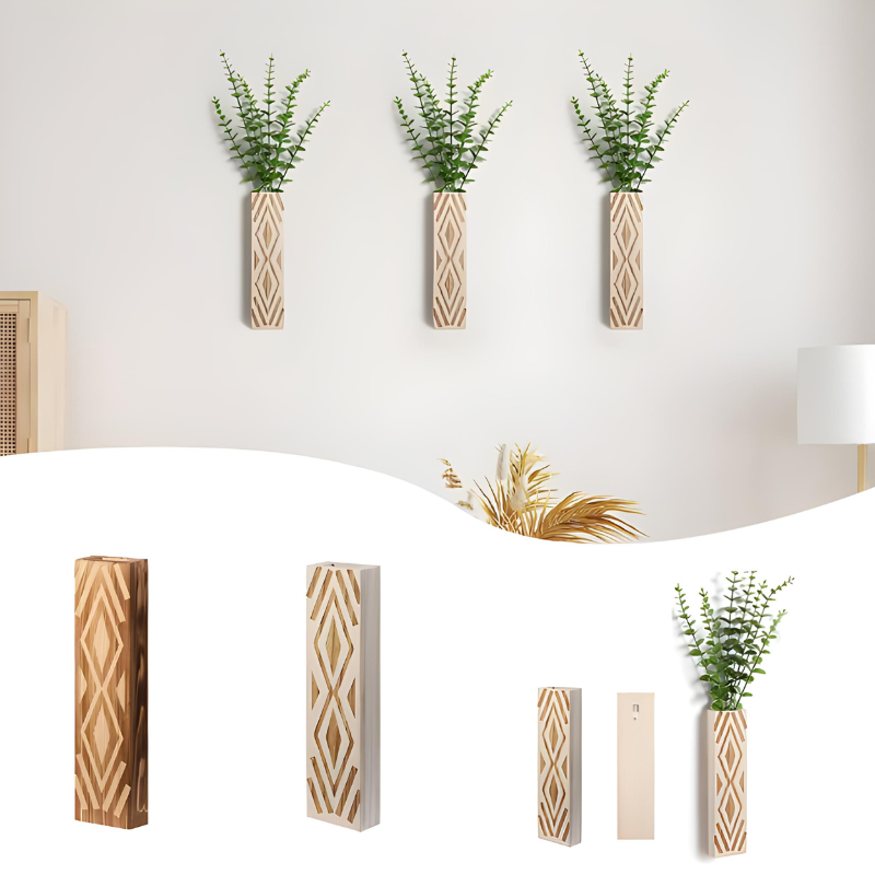Vase à fleurs Murale Suspendu en Bois Naturel | Style Minimaliste et Décoratif